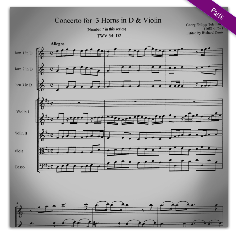 Telemann, G.P (1681-1767): Concerto for 3 Horns in D & Violin, TWV