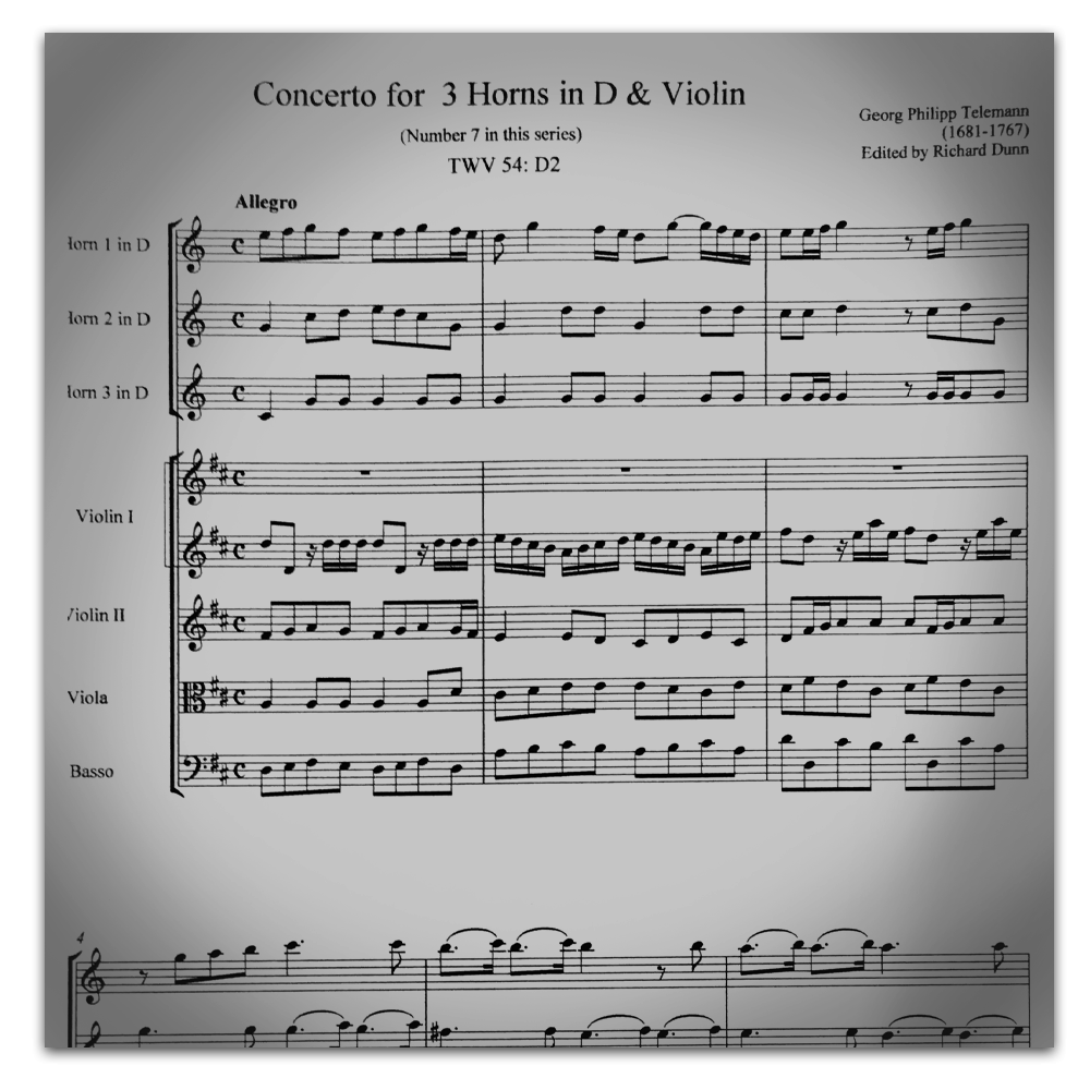 Telemann, G.P (1681-1767): Concerto for 3 Horns in D & Violin, TWV 54:D2