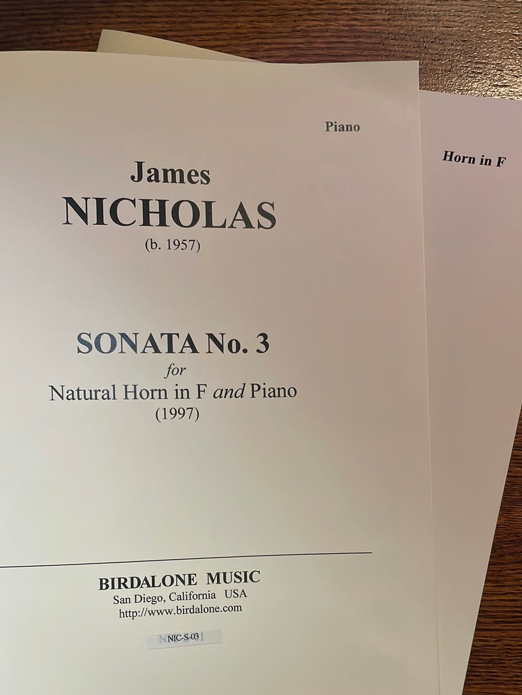 Nicholas, James: Sonata No. 3 for Natural Horn in F and Piano (